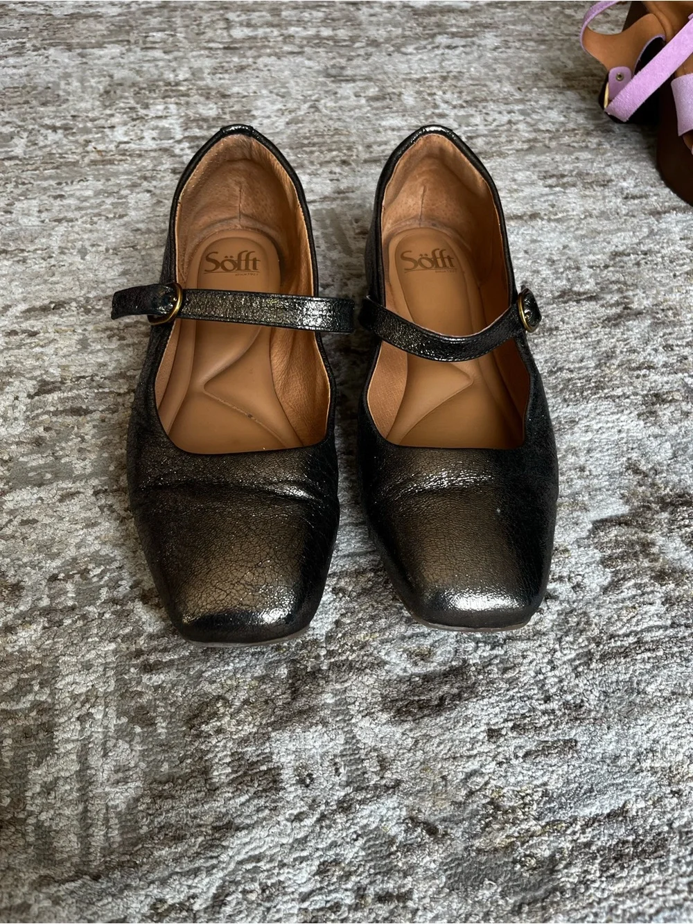 Söfft Metallic Black Mary Jane Flats